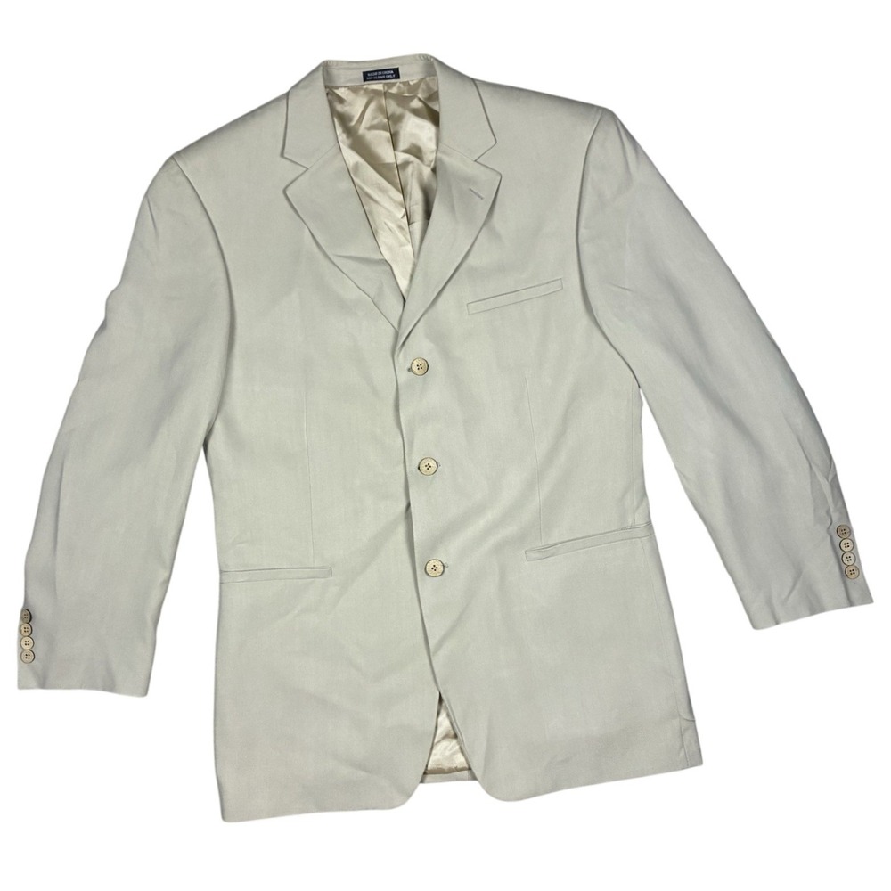 Joseph & Feiss 100% Silk Beige Herringbone Men's Sport‎ Coat Blazer Jacket 43R